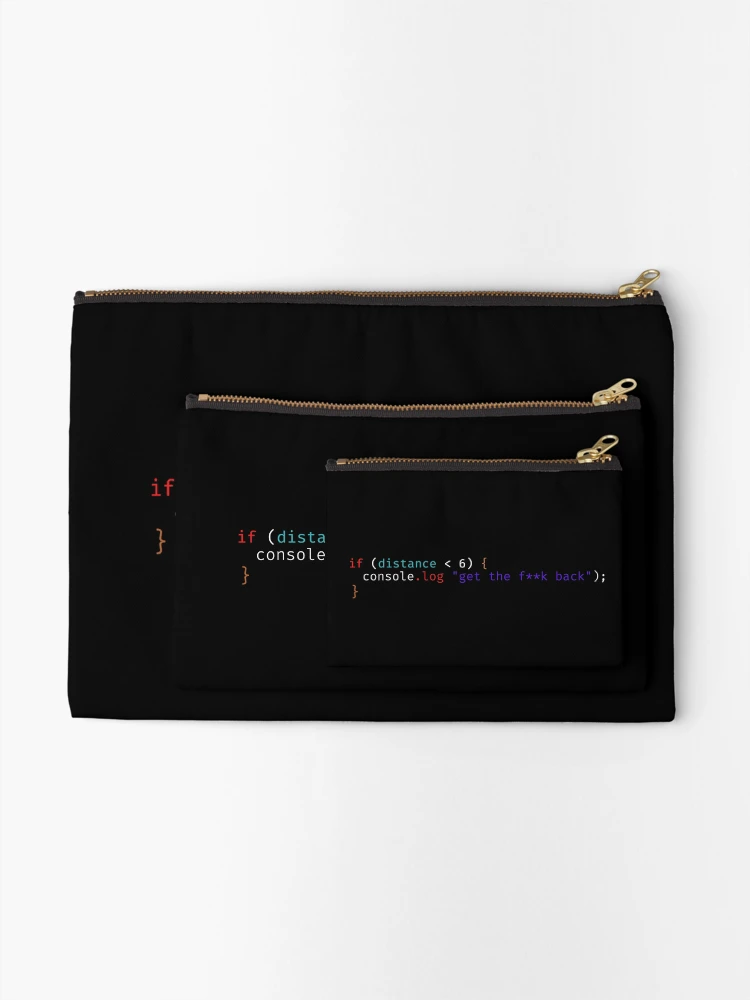 Thumbnail 2 of 4, Zipper Pouch, Programmer Social Distancing - JavaScript Humor designed and sold by J Bigglesworth.