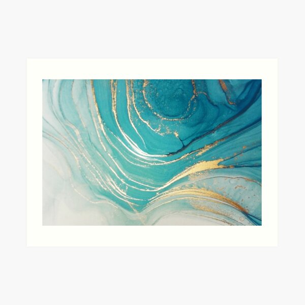 Gold Metallic + Sunset-Colored Watercolor Abstract Marble Painting