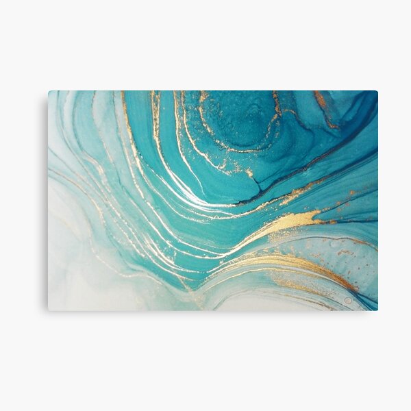  GUANMING Blue Marble Texture Golden Border Wall Art