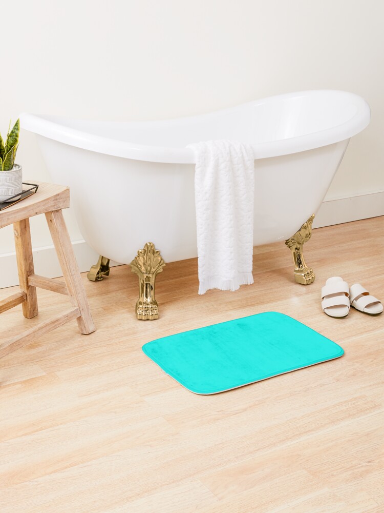 Thumbnail 2 of 6, Bath Mat, Bright Turquoise designed and sold by SolidColors.