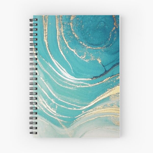 Item preview, Aquamarine Blue + Gold Ripples Abstract Watercolor Painting designed and sold by EscapistDecor.