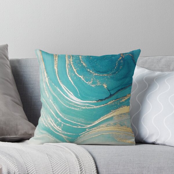 Item preview, Aquamarine Blue + Gold Ripples Abstract Watercolor Painting designed and sold by EscapistDecor.