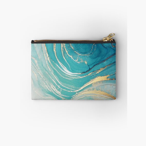 Item preview, Aquamarine Blue + Gold Ripples Abstract Watercolor Painting designed and sold by EscapistDecor.