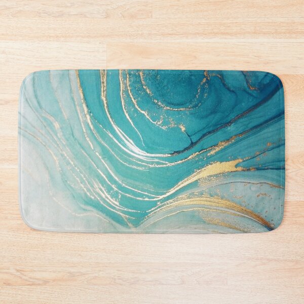 Item preview, Aquamarine Blue + Gold Ripples Abstract Watercolor Painting designed and sold by EscapistDecor.