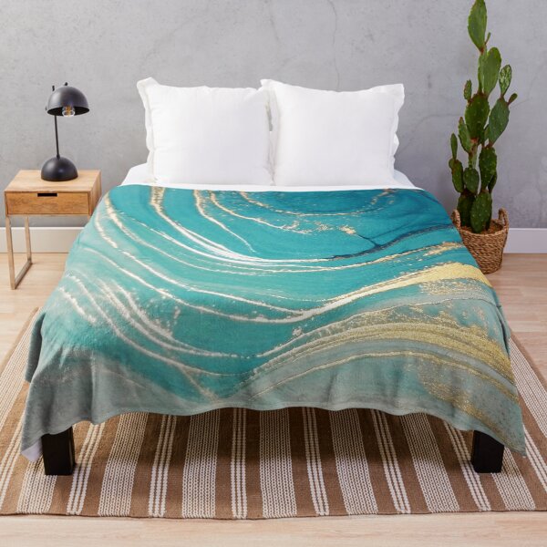 Artikelvorschau, Aquamarinblau + Goldwellen abstrakte Aquarellmalerei entworfen und verkauft von EscapistDecor.