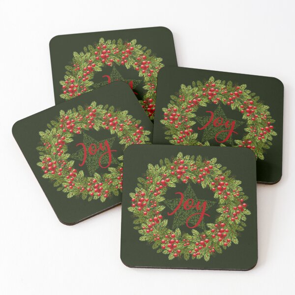 Item preview, JOY Rustic Wreath - Dark Green Background designed and sold by PawsitiveMum.