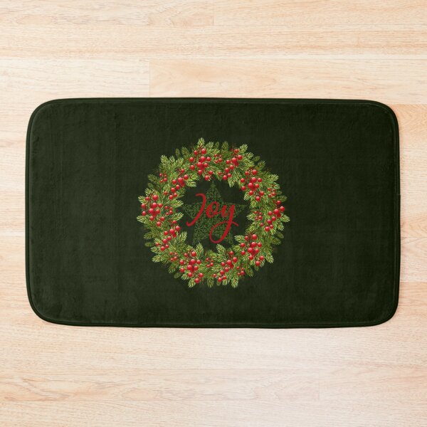 Item preview, JOY Rustic Wreath - Dark Green Background designed and sold by PawsitiveMum.