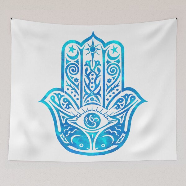 Item preview, Teal Blue Watercolor Hamsa designed and sold by maryedenoa.