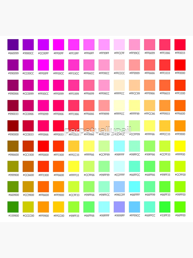 "hex chart v1" Sticker for Sale by perpetuallypail Redbubble