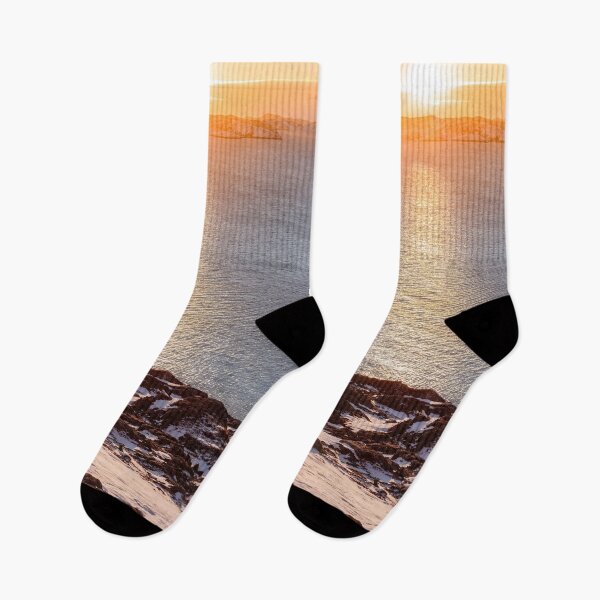 Item preview, Snowy coastline ocean at sunset designed and sold by nancyartwork.
