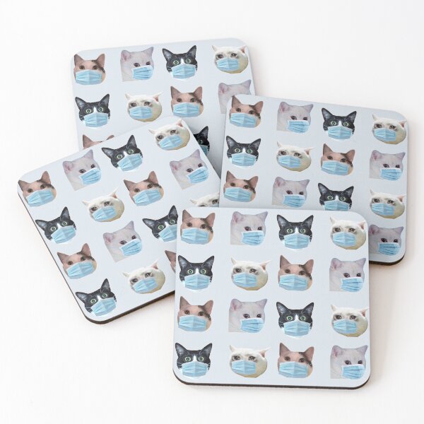 Item preview, social distancing meme cats with masks pack 4 designed and sold by promisesarelies.