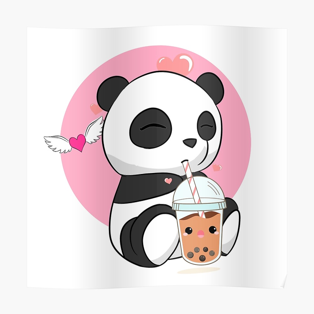 Cute Panda Chibi Drinking Boba Bubble Tea\