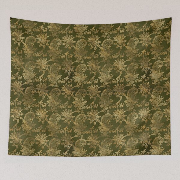 Item preview, Gold cornucopia damask on a green background designed and sold by AnnieHochmann.