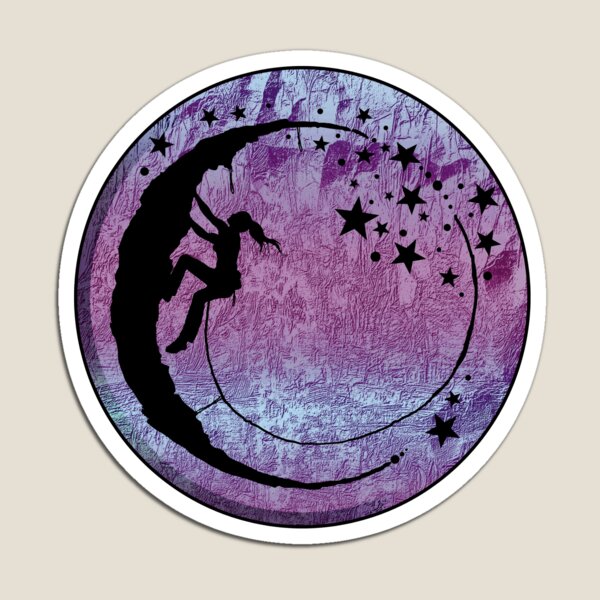 Climber on green moon rock wall starry sky - climbing Magnet by MadandMean