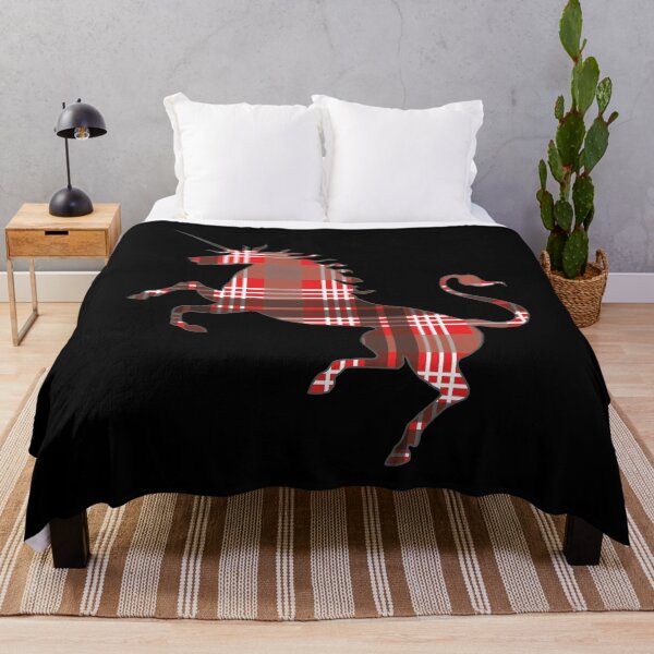 Item preview, Scottish Red, Black and White Tartan Rearing Unicorn Silhouette designed and sold by MacPean.