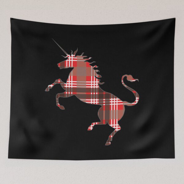 Item preview, Scottish Red, Black and White Tartan Rearing Unicorn Silhouette  designed and sold by MacPean.