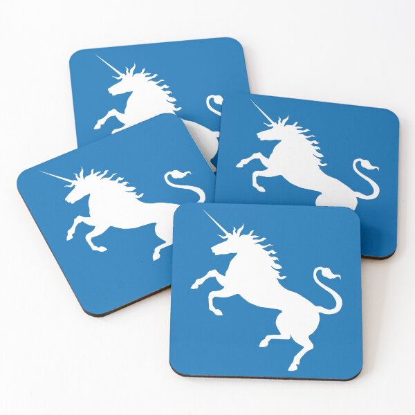 Item preview, White Coloured Rearing Scottish Unicorn On Saltire Blue Background designed and sold by MacPean.