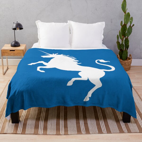 Item preview, White Coloured Rearing Scottish Unicorn On Saltire Blue Background designed and sold by MacPean.