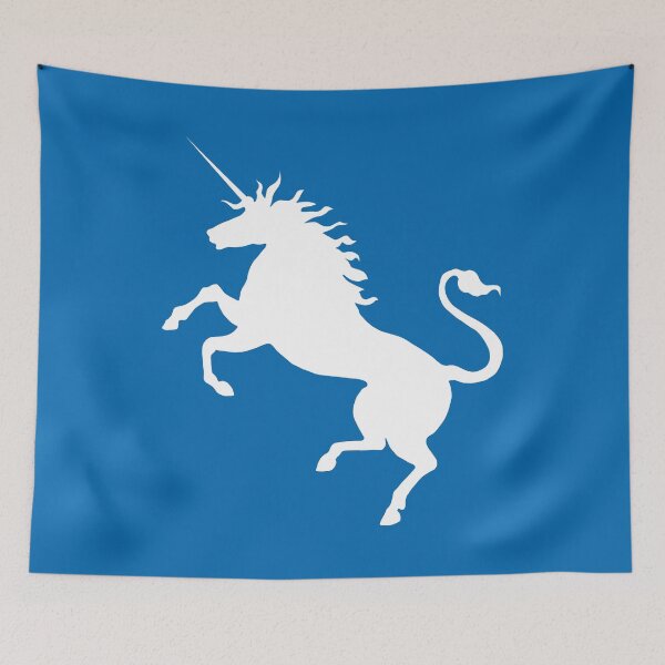 Item preview, White Coloured Rearing Scottish Unicorn On Saltire Blue Background designed and sold by MacPean.