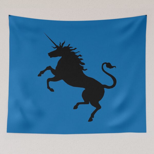 Item preview, Black Coloured Rearing Scottish Unicorn On Saltire Blue Background designed and sold by MacPean.