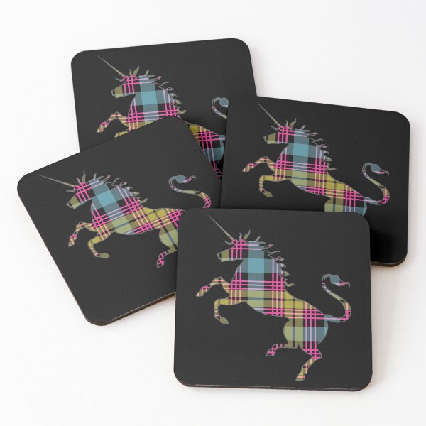 Item preview, Scottish Pink, Blue and Yellow Tartan Rearing Unicorn Silhouette  designed and sold by MacPean.