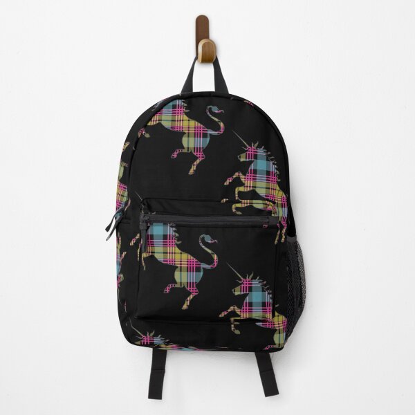 Item preview, Scottish Pink, Blue and Yellow Tartan Rearing Unicorn Silhouette designed and sold by MacPean.