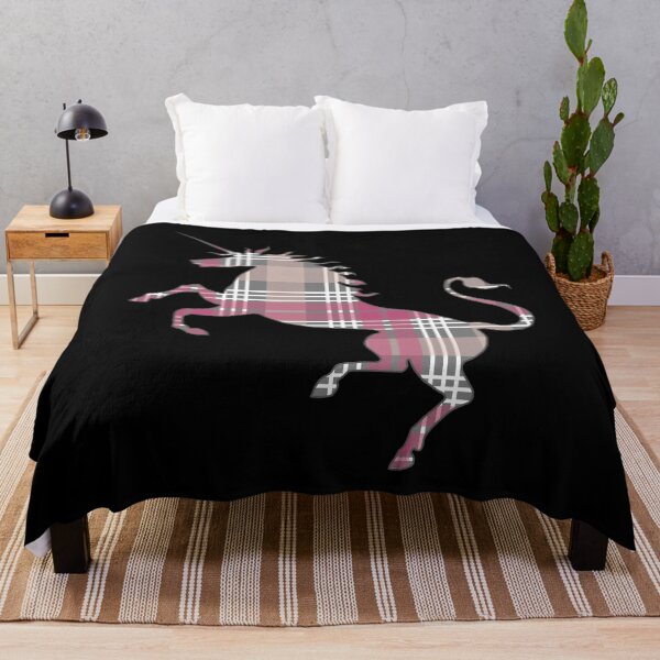 Item preview, Scottish Pink, Grey and White Tartan Rearing Unicorn Silhouette designed and sold by MacPean.