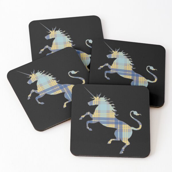 Item preview, Scottish Blue, Grey and Yellow Tartan Rearing Unicorn Silhouette  designed and sold by MacPean.