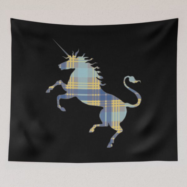Item preview, Scottish Blue, Grey and Yellow Tartan Rearing Unicorn Silhouette  designed and sold by MacPean.