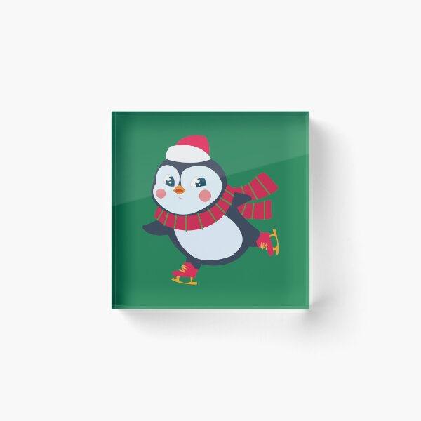 Item preview, Cute funny christmas penguin skating on ice wearing chrisrmas scarf and red skating shoes designed and sold by SGS-.