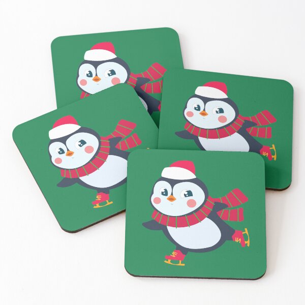 Item preview, Cute funny christmas penguin skating on ice wearing chrisrmas scarf and red skating shoes designed and sold by SGS-.