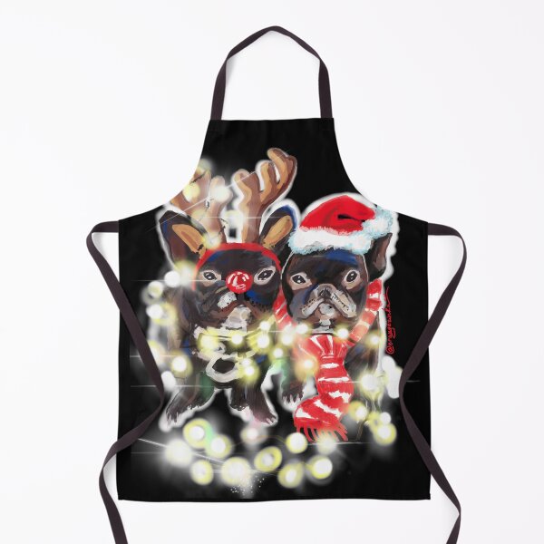 Item preview, Two french bulldogs dressed as Santa and deer wrapped in Christmas lights designed and sold by orangerinka.
