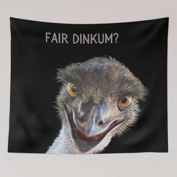 Item preview, Fair dinkum? Emu, close up. Photograph and light colour text. designed and sold by JellyBeenzz.