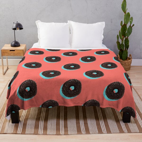 Item preview, Chocolate donuts with pale blue shadows on a coral background designed and sold by acidmit.