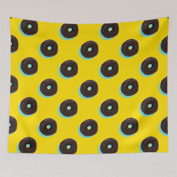Aperçu de l'œuvre Chocolate donuts with pale blue shadows on a yellow background créée et vendue par acidmit.