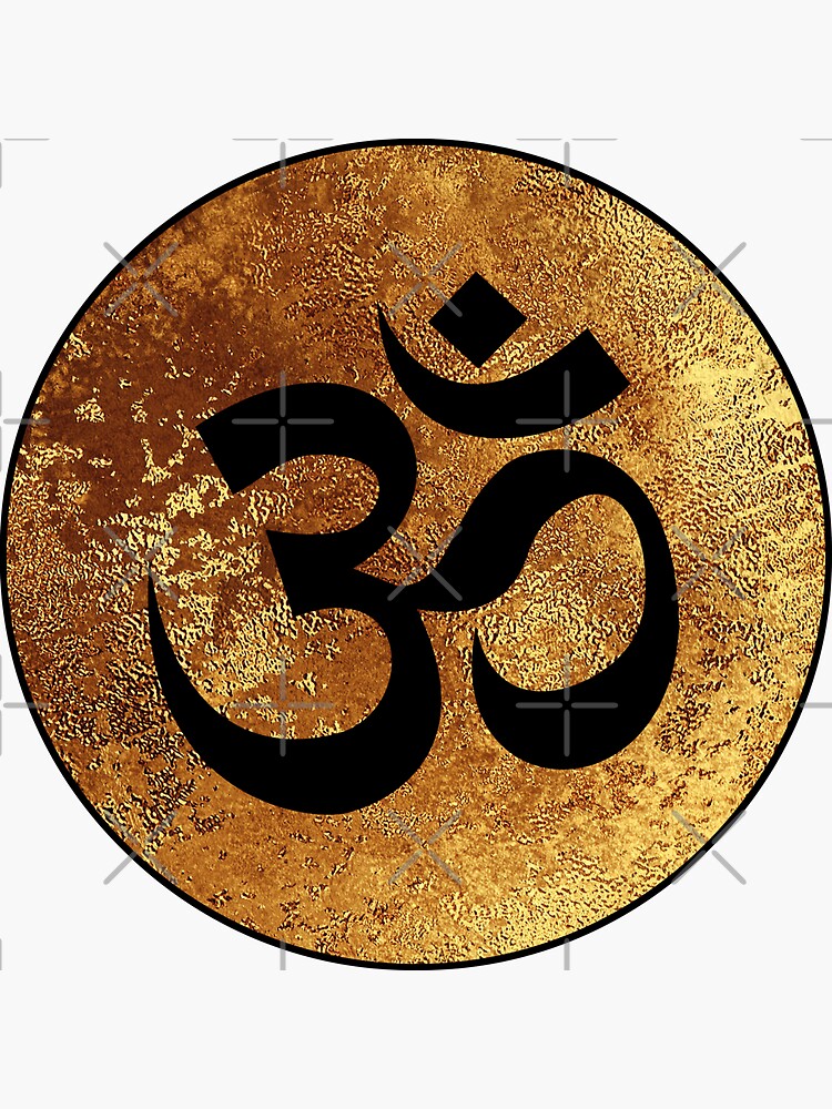 Om Symbol In Golden Metallic Circle Sticker For Sale By Orianca