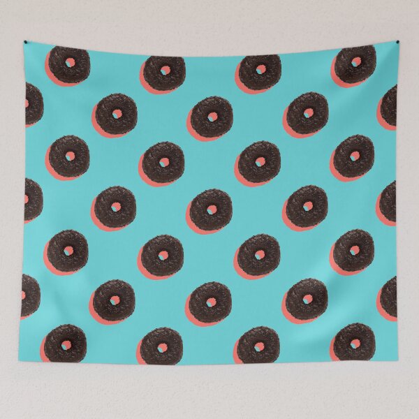 Aperçu de l'œuvre Chocolate donuts with coral shadows on a pale blue background créée et vendue par acidmit.