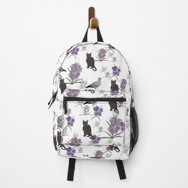 Item preview, Lilly and the pigeon, black cat and pigeon with purple flowers designed and sold by Naty Design Prague.