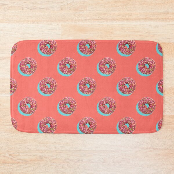 Item preview, Pink donuts with multicolor sprinkles and pale blue shadows on a coral background designed and sold by acidmit.