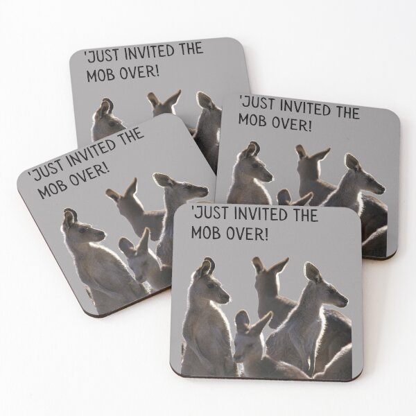 Item preview, 'Just invited the mob over! Mob of kangaroos. Photograph and black text. designed and sold by JellyBeenzz.