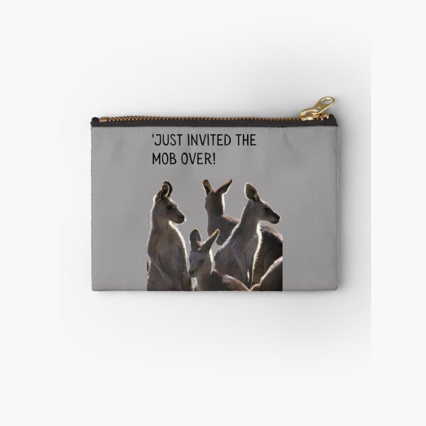 Item preview, 'Just invited the mob over! Mob of kangaroos. Photograph and black text. designed and sold by JellyBeenzz.