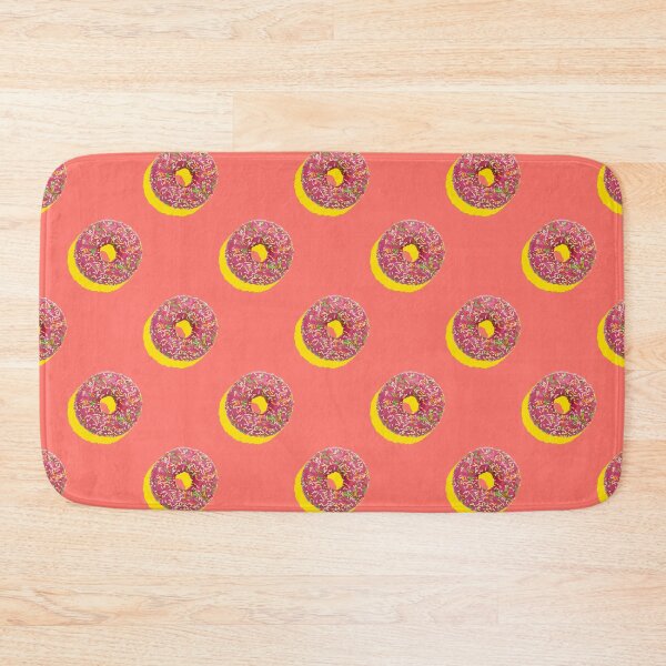 Item preview, Pink donuts with multicolor sprinkles and yellow shadows on a coral background designed and sold by acidmit.