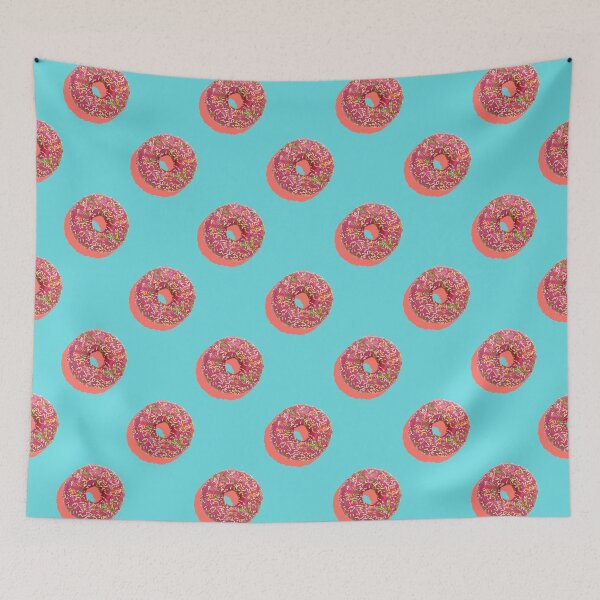 Artikelvorschau, Pink donuts with multicolor sprinkles and coral shadows on a pale blue background entworfen und verkauft von acidmit.