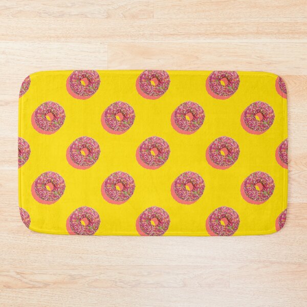 Item preview, Pink donuts with multicolor sprinkles and coral shadows on a yellow background designed and sold by acidmit.