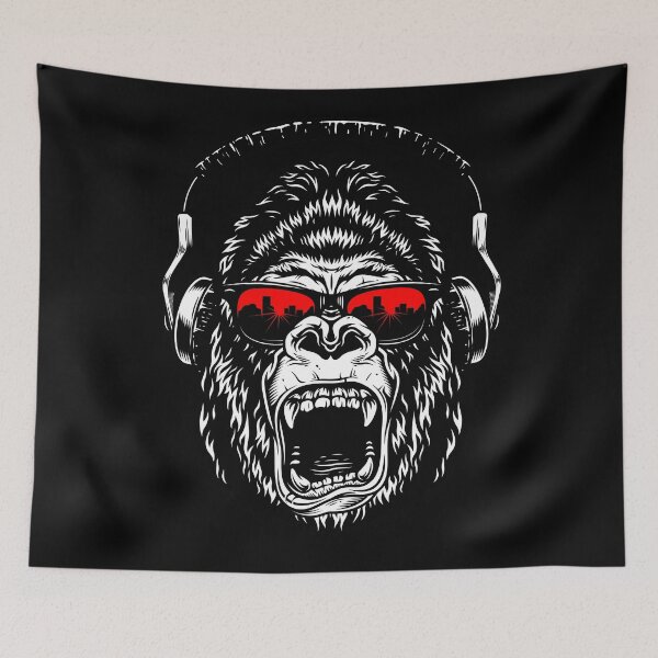 Item preview, Gorillahead with red sunglasses and headphones screaming designed and sold by froggy-stylecom.