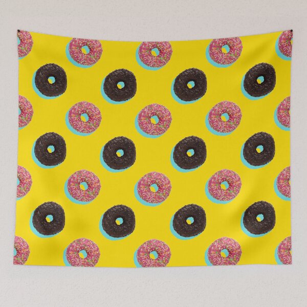 Artikelvorschau, Chocolate and pink donuts with pale blue shadows on a yellow background entworfen und verkauft von acidmit.