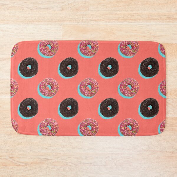 Item preview, Pink and chocolate donuts with pale blue shadows on a coral background designed and sold by acidmit.