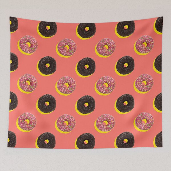 Artikelvorschau, Chocolate and pink donuts with yellow shadows on a coral background entworfen und verkauft von acidmit.
