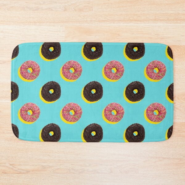 Item preview, Pink and chocolate donuts with yellow shadows on a pale blue background designed and sold by acidmit.