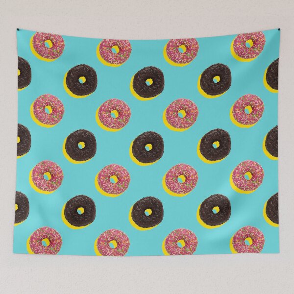 Artikelvorschau, Pink and chocolate donuts with yellow shadows on a pale blue background entworfen und verkauft von acidmit.